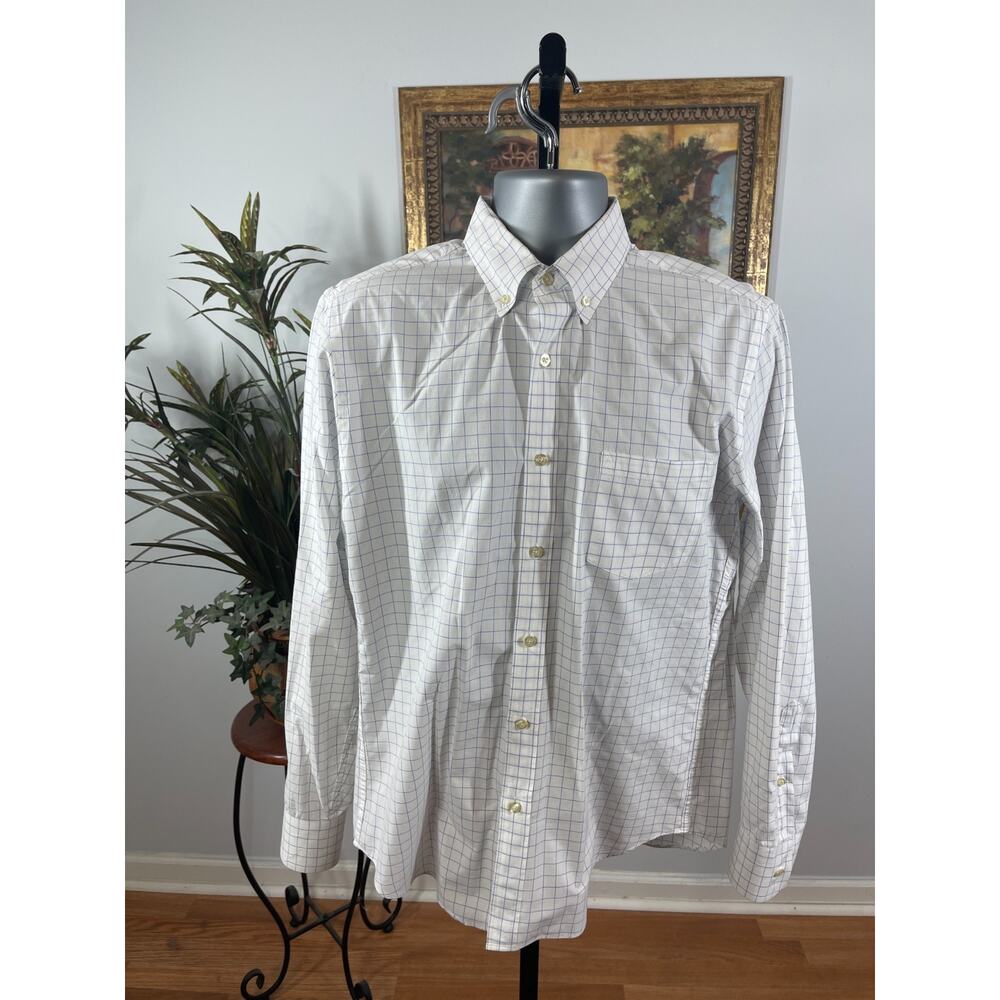 J.CREW Shirt Men's Medium White Check Tailored Fit Long Sleeve Corporate Formal